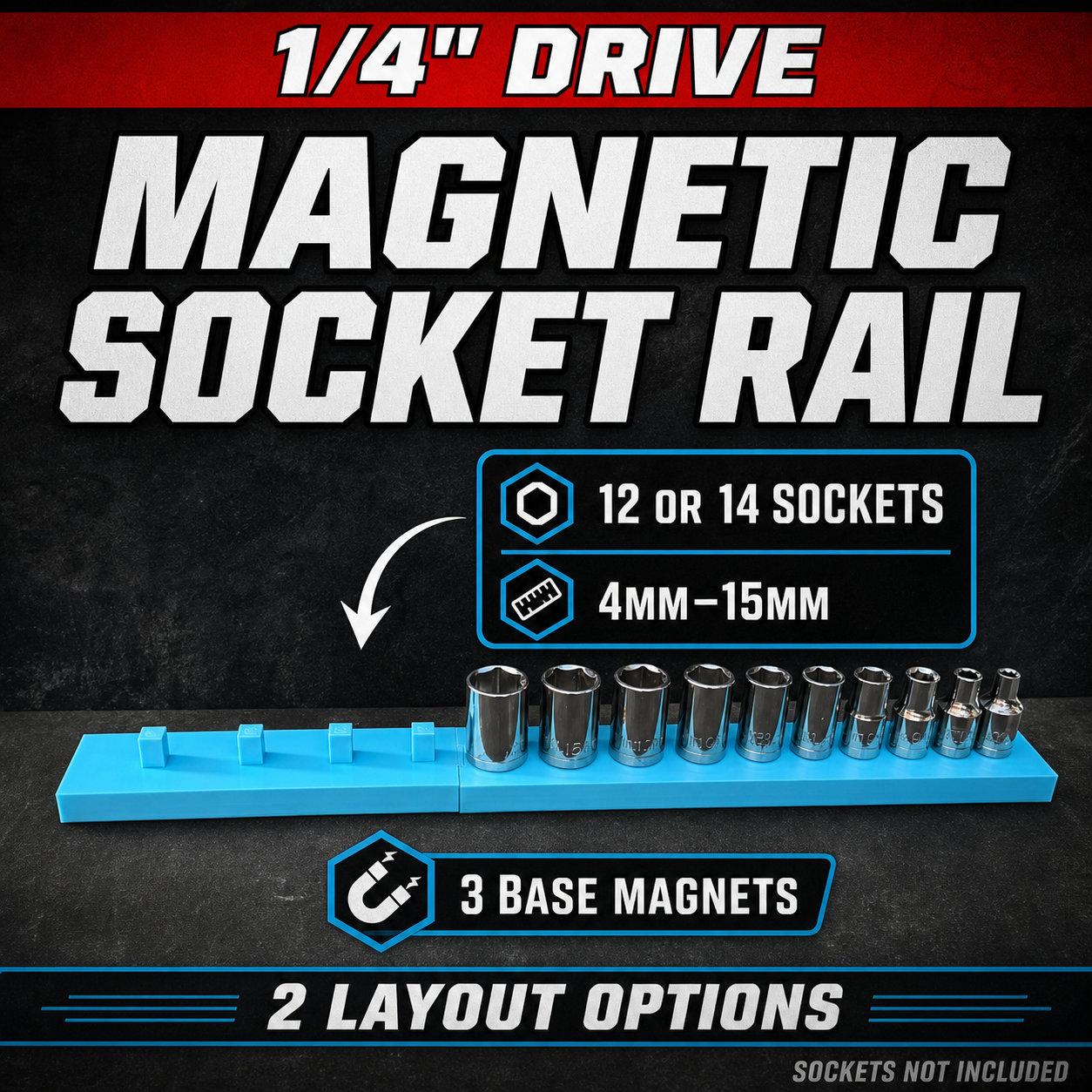 1/4 Socket Holder Rail | Magnetic 1 1/4 Socket Holder Rail | Magnetic
