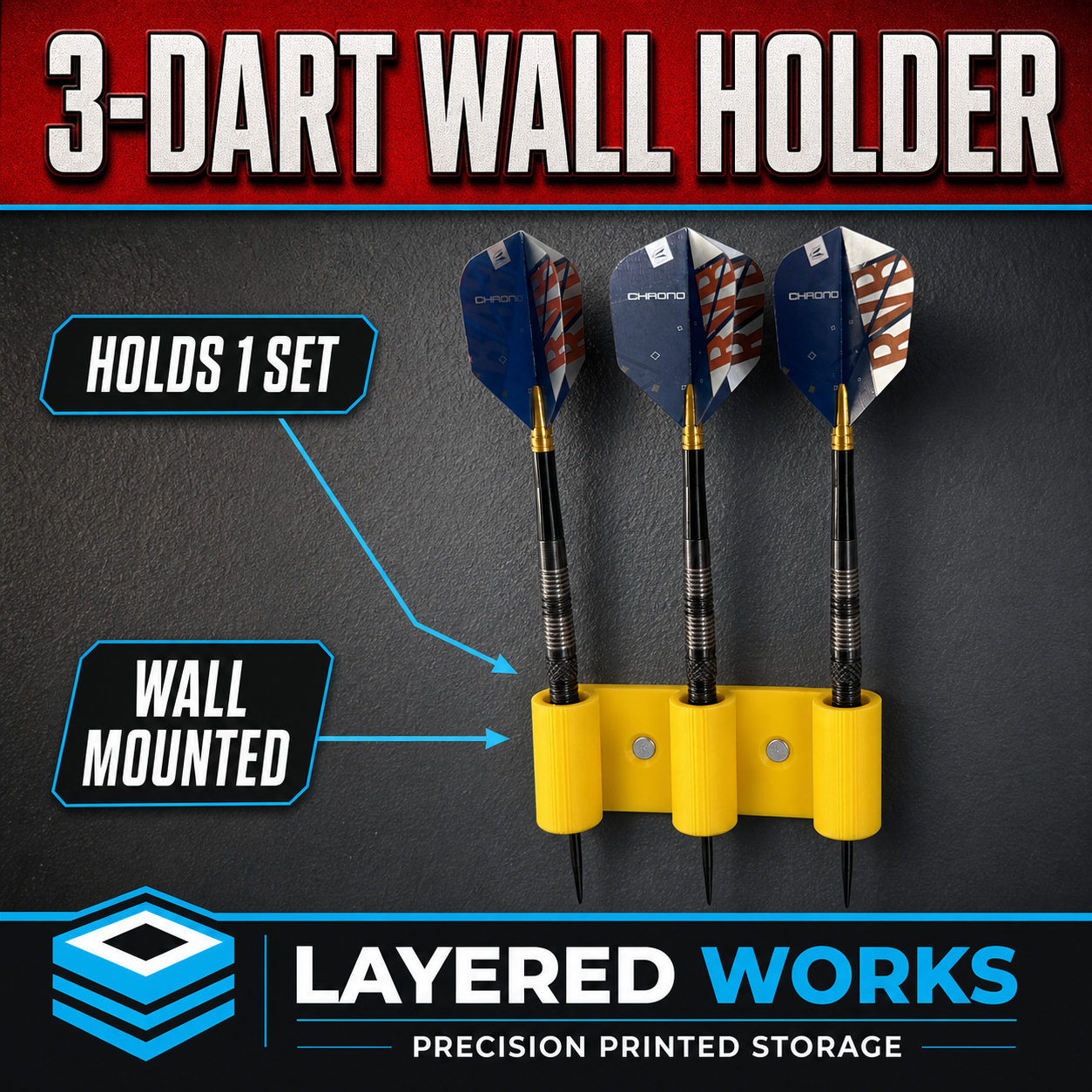 Wall Mounted 3-DART HOLDER | Holds 1 SET 1 Wall Mounted 3-DART HOLDER | Holds 1 SET