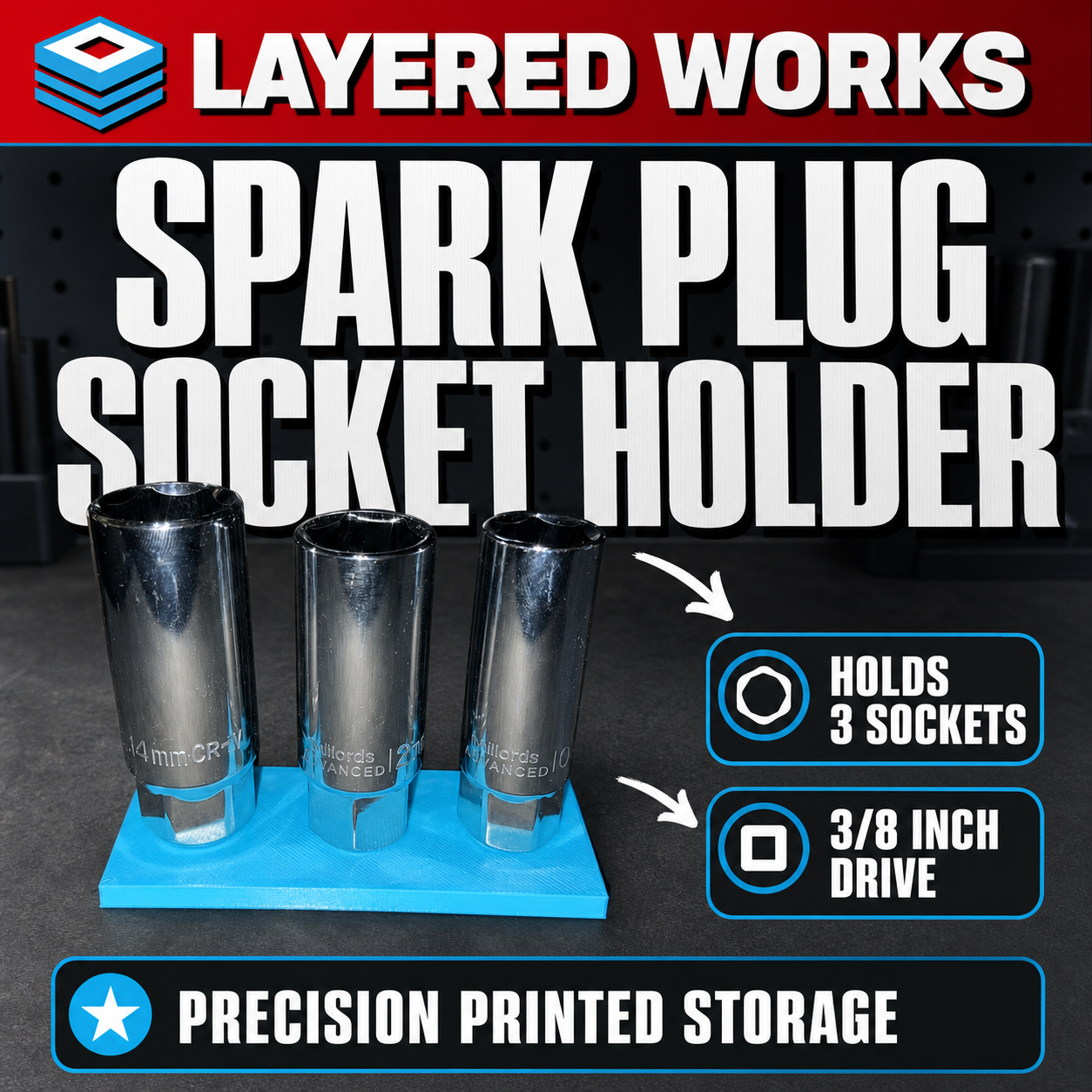 Halfords Advanced 3/8" Spark Plug Socket Holder (Holds 3) | Drawer Organiser 1 Halfords Advanced 3/8" Spark Plug Socket Holder (Holds 3) | Drawer Organiser