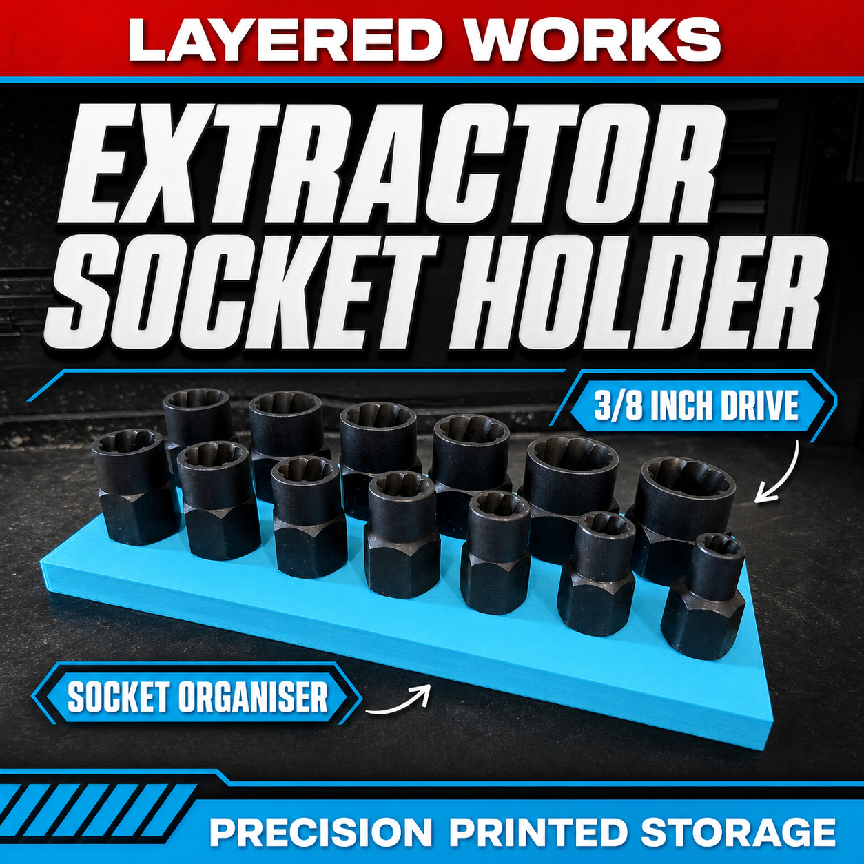 Extractor Socket Holder 3/8" Drive | Socket Organiser 1 Extractor Socket Holder 3/8" Drive | Socket Organiser