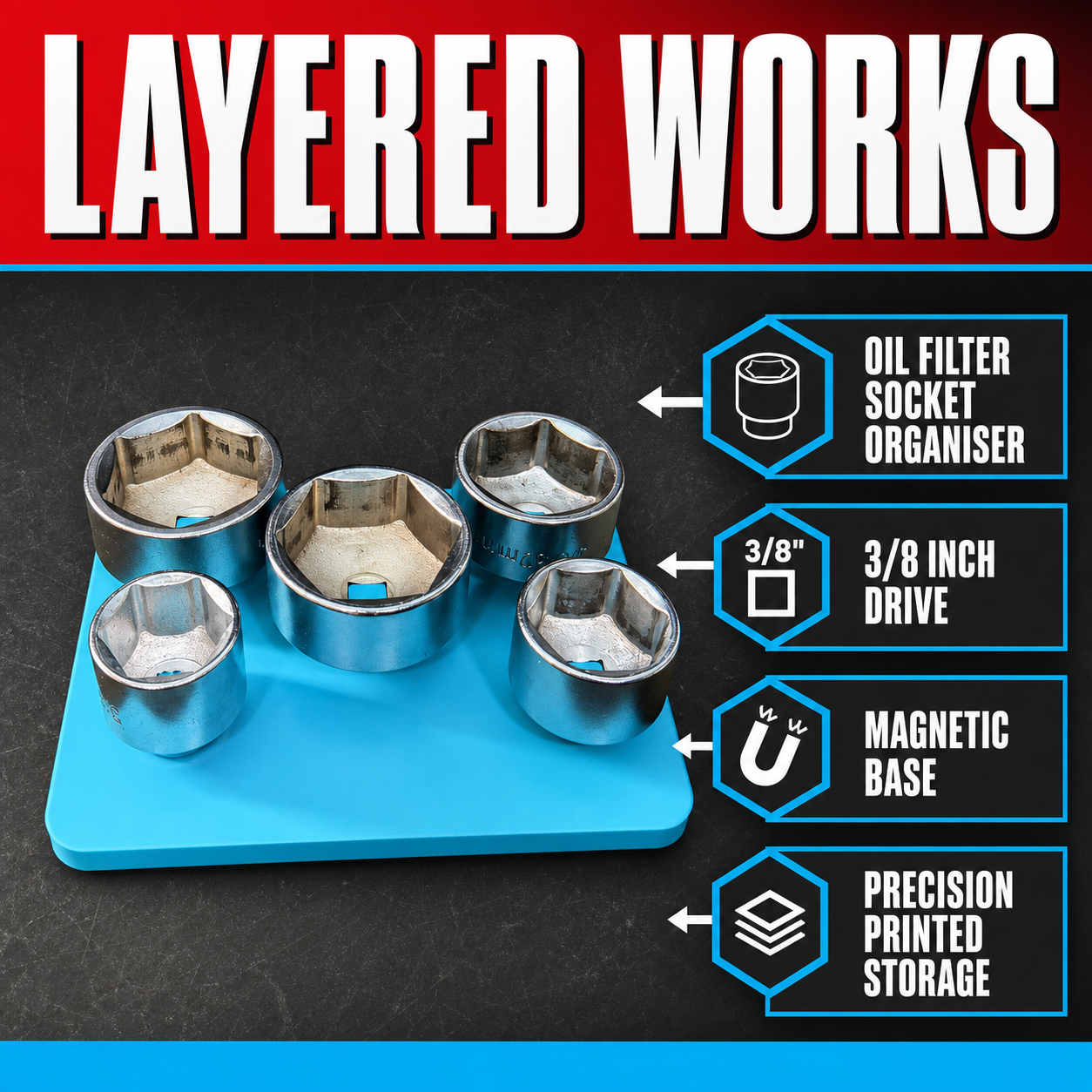 Magnetic 3/8 Oil Filter Socket Organiser | Drawer Organiser 1 Magnetic 3/8 Oil Filter Socket Organiser | Drawer Organiser