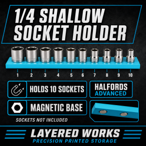 Halfords Advanced 1/4" Shallow Socket Holder (Holds 10) | Magnetic Organiser