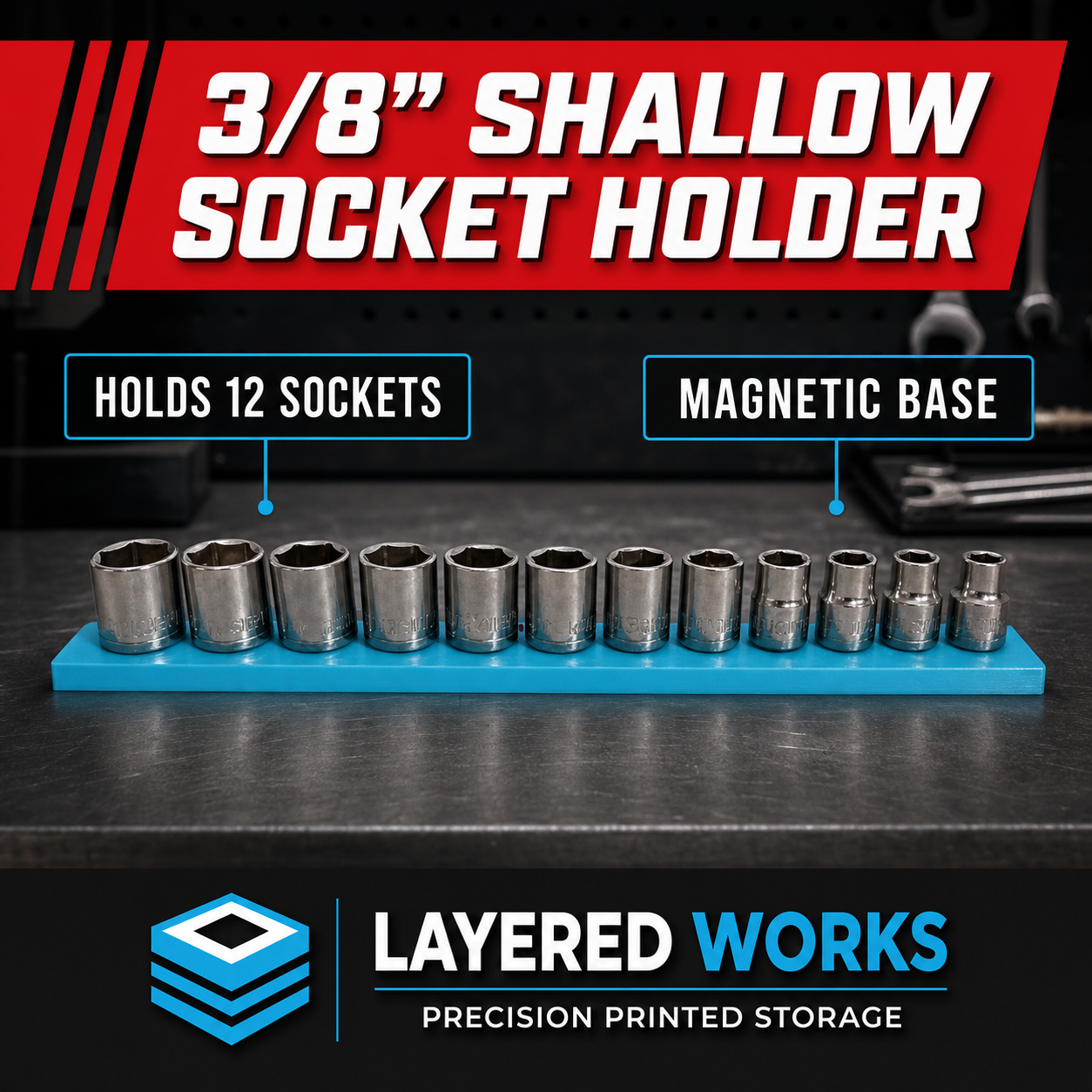 Shallow 3/8 Halfords Advanced Magnetic Socket Holder | Holds 12 1 Shallow 3/8 Halfords Advanced Magnetic Socket Holder | Holds 12