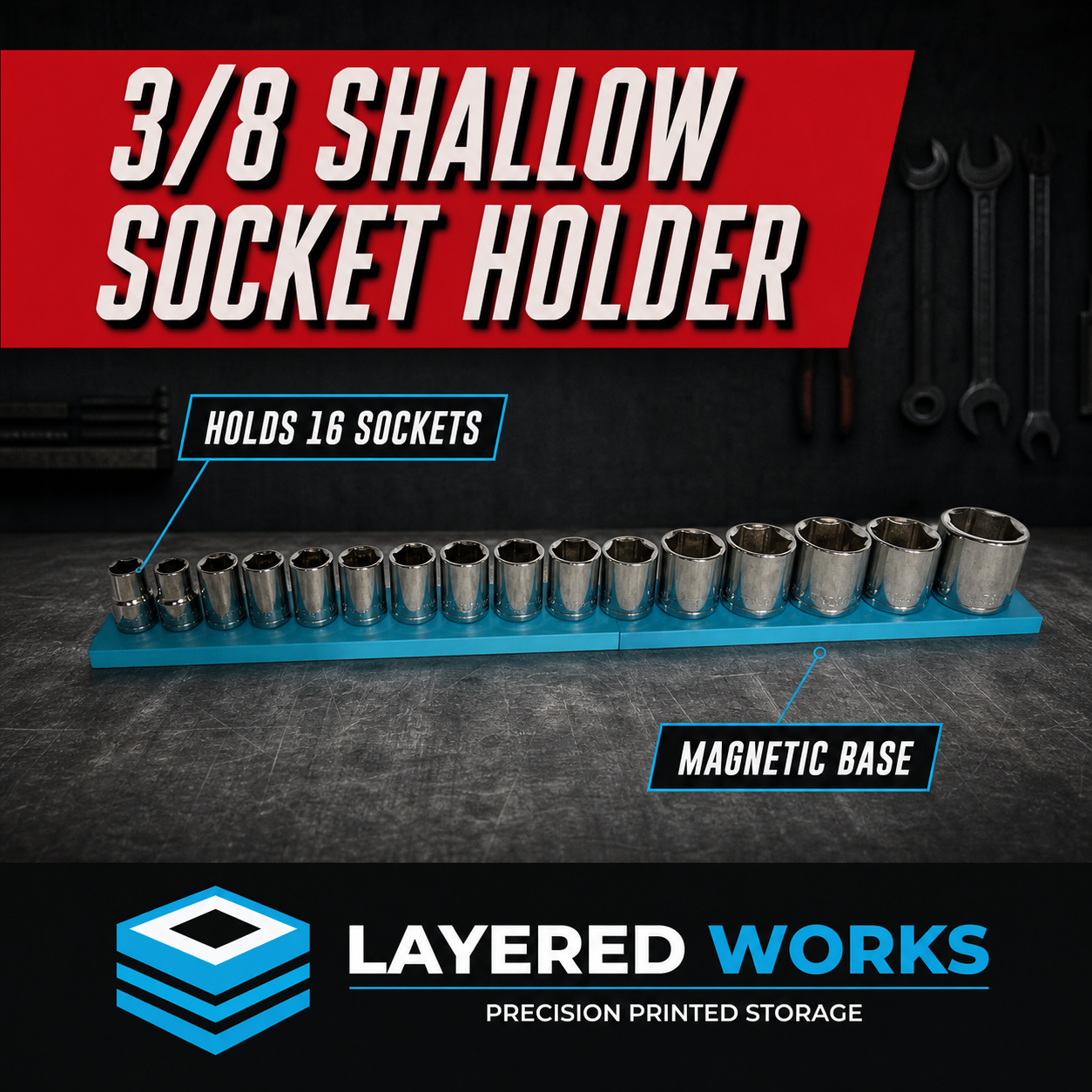 Shallow 3/8 Halfords Advanced Magnetic Socket Holder | Holds 16 1 Shallow 3/8 Halfords Advanced Magnetic Socket Holder | Holds 16