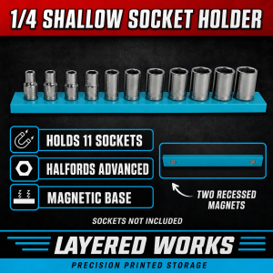 Halfords Advanced 1/4" Shallow Socket Holder (Holds 11) | Magnetic Organiser