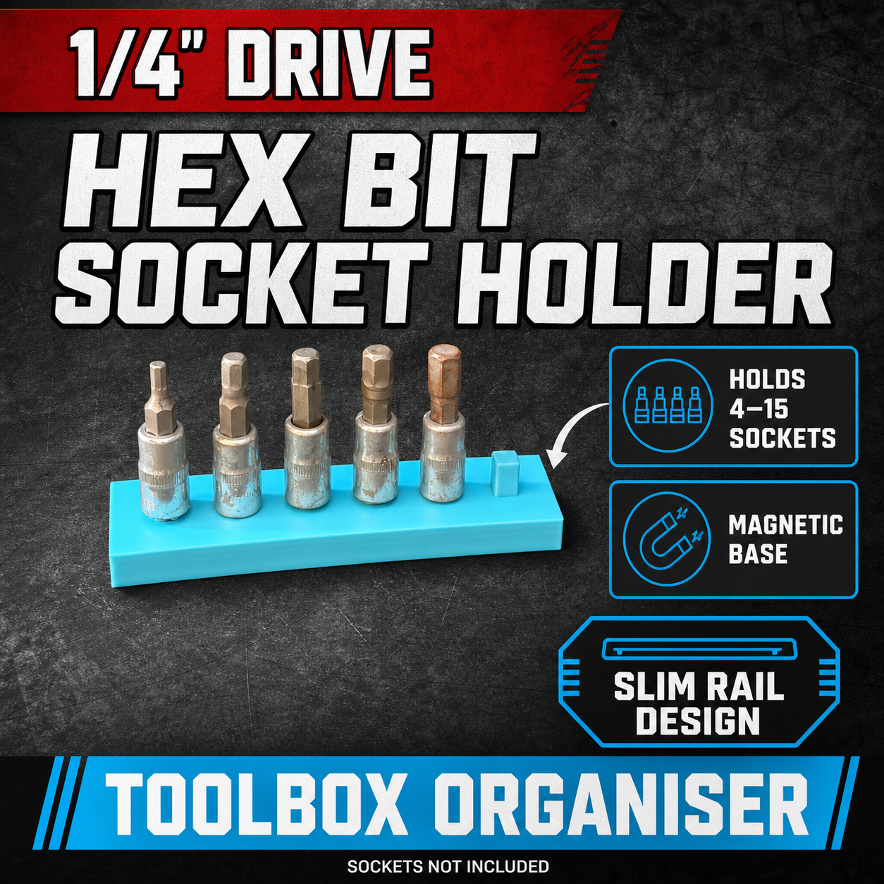1/4" Hex Bit Socket Holder | Magnetic Socket Organiser 1 1/4" Hex Bit Socket Holder | Magnetic Socket Organiser