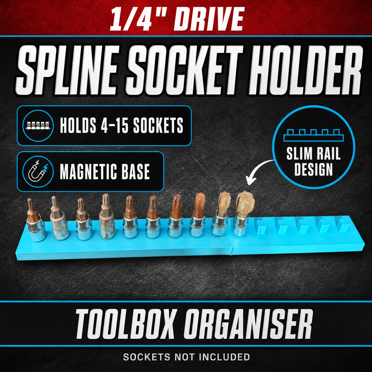 1/4" Spline Socket Holder | Magnetic Socket Organiser 1 1/4" Spline Socket Holder | Magnetic Socket Organiser