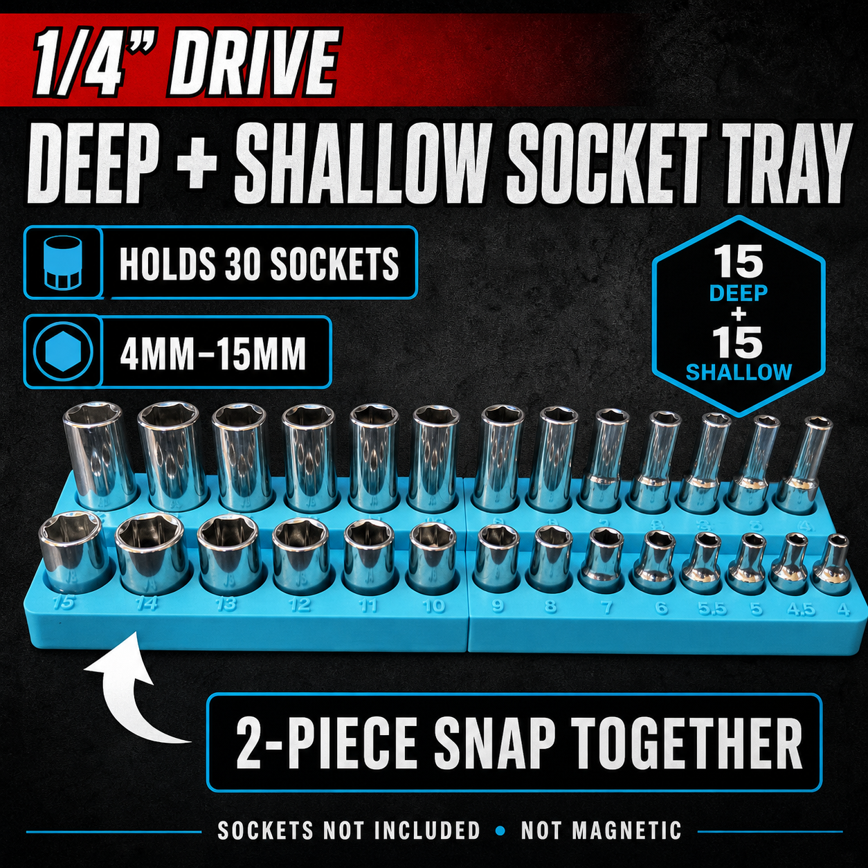 1/4 Deep & Shallow Socket Tray | Drawer Organiser | Toolbox Organiser 1 1/4 Deep & Shallow Socket Tray | Drawer Organiser | Toolbox Organiser