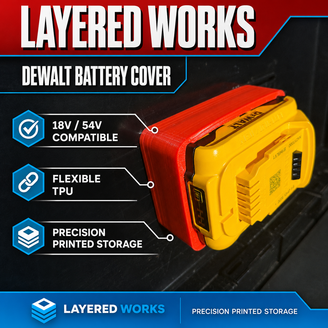 Magnetic Battery Cover/Case For DeWalt 18v/54v | Rubber/TPU | Multiple Colours 1 Magnetic Battery Cover/Case For DeWalt 18v/54v | Rubber/TPU | Multiple Colours