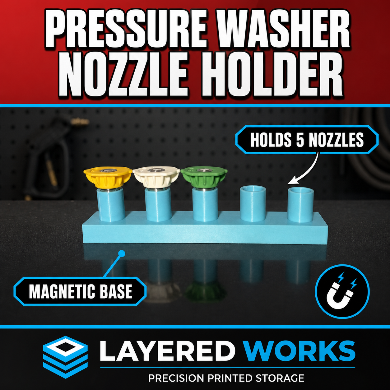 Magnetic Jet/Pressure Washer Nozzle Holder | Multiple Colours | Nozzle Organiser 1 Magnetic Jet/Pressure Washer Nozzle Holder | Multiple Colours | Nozzle Organiser