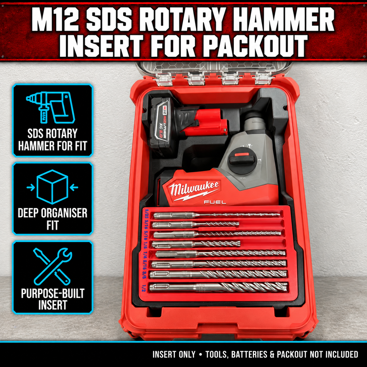 Milwaukee M12 SDS Rotary Hammer Insert for PACKOUT 1 Milwaukee M12 SDS Rotary Hammer Insert for PACKOUT