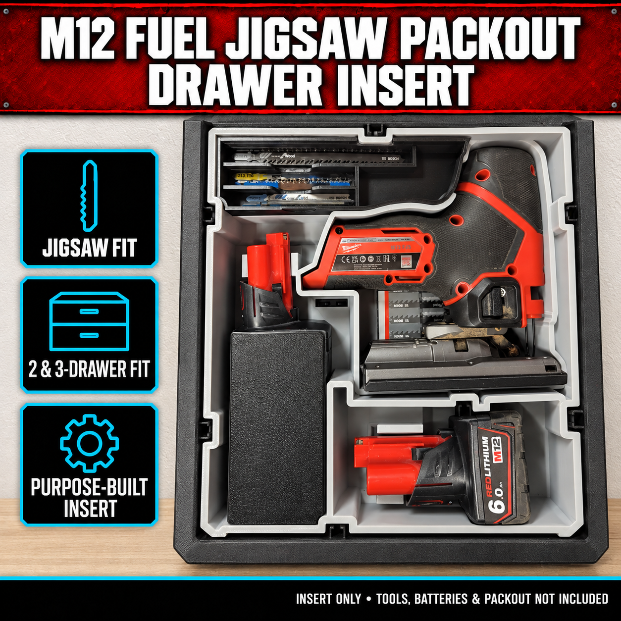Milwaukee M12 FUEL Jigsaw PACKOUT Drawer Insert 1 Milwaukee M12 FUEL Jigsaw PACKOUT Drawer Insert