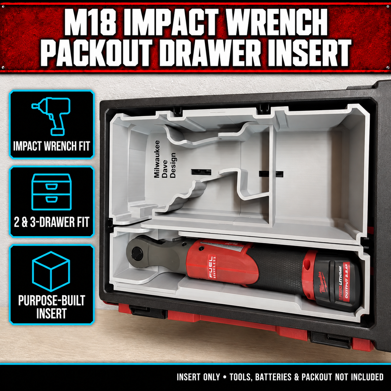 Milwaukee M18 Impact Wrench PACKOUT Drawer Insert 1 Milwaukee M18 Impact Wrench PACKOUT Drawer Insert