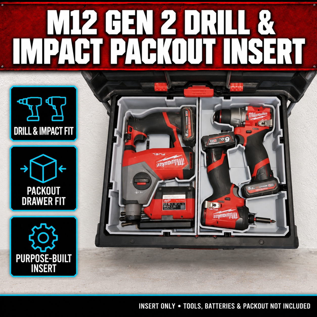 Milwaukee M12 Gen 2 Drill & Impact PACKOUT Insert 1 Milwaukee M12 Gen 2 Drill & Impact PACKOUT Insert