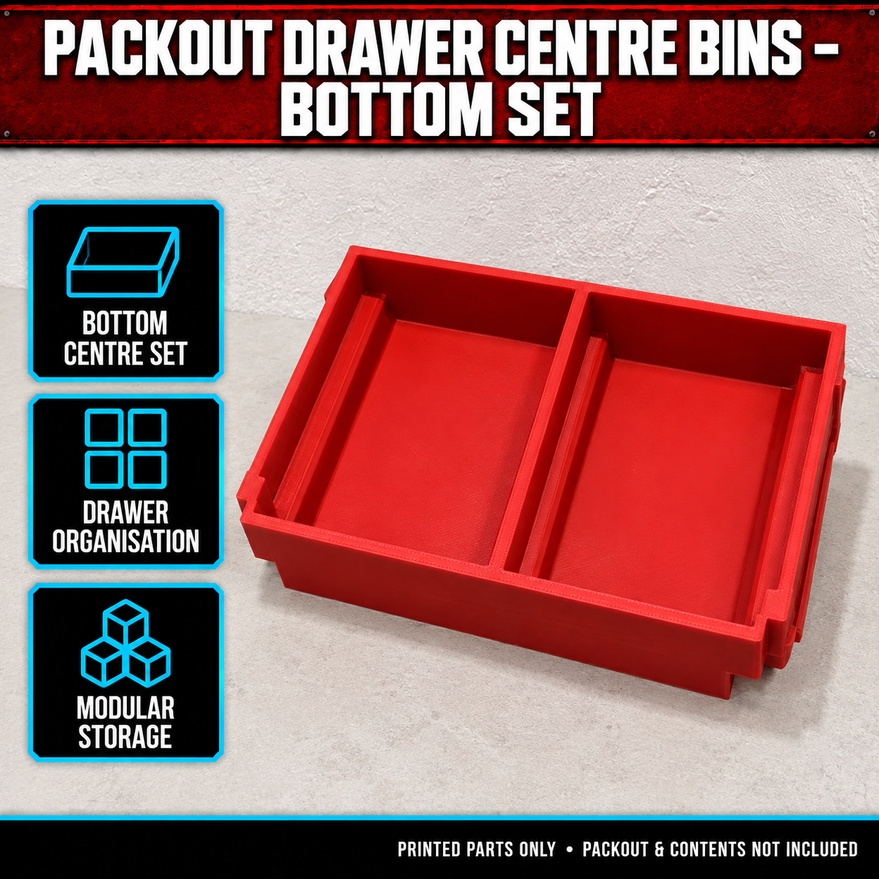 Milwaukee PACKOUT Drawer Centre Bins – Bottom Set 1 Milwaukee PACKOUT Drawer Centre Bins – Bottom Set