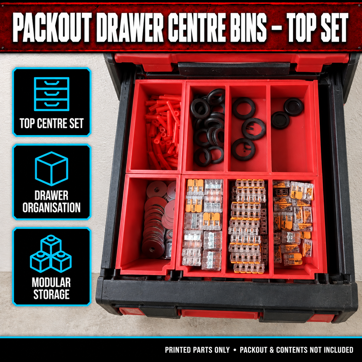 Milwaukee PACKOUT Drawer Centre Bins – Top Set 1 Milwaukee PACKOUT Drawer Centre Bins – Top Set