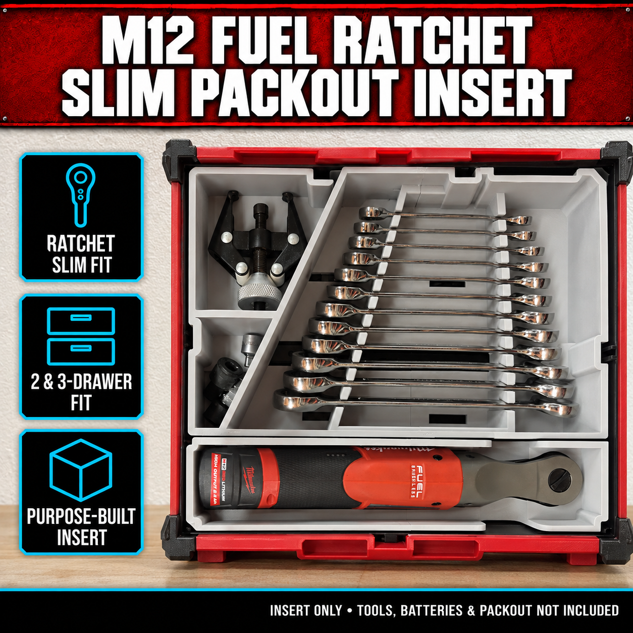 Milwaukee M12 FUEL Ratchet Slim PACKOUT Insert 1 Milwaukee M12 FUEL Ratchet Slim PACKOUT Insert