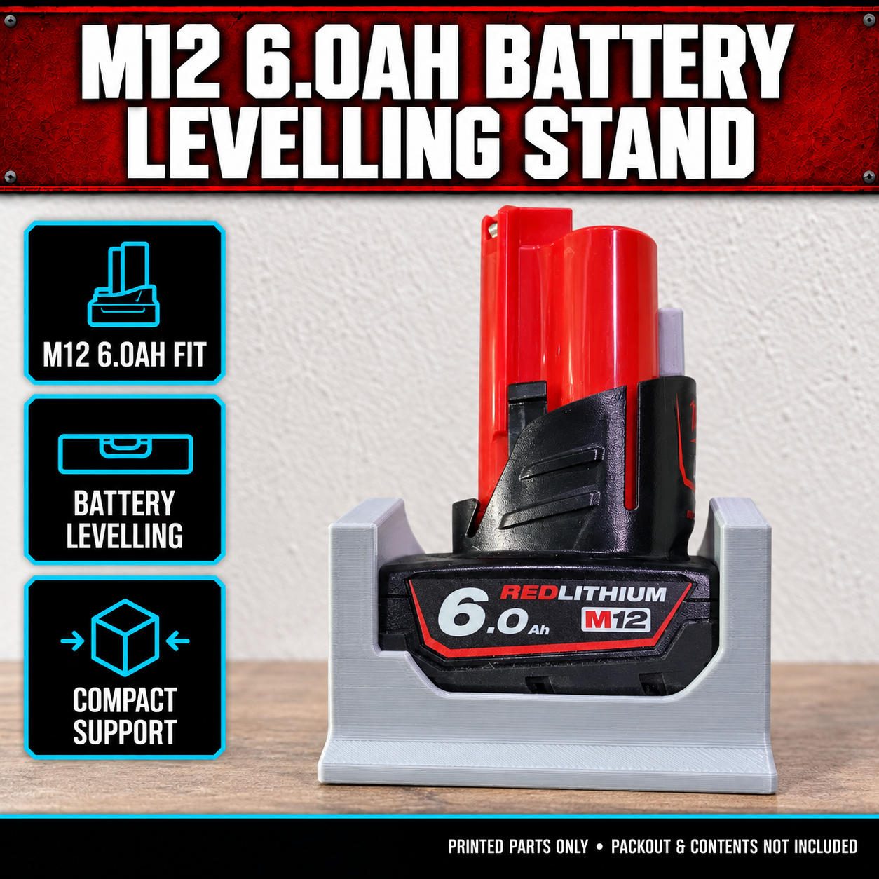 Milwaukee M12 6.0Ah Battery Levelling Stand 1 Milwaukee M12 6.0Ah Battery Levelling Stand