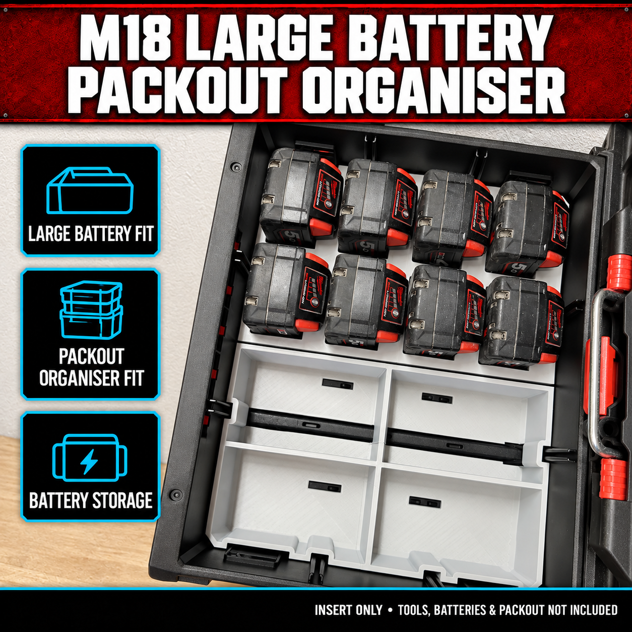 Milwaukee M18 Large Battery PACKOUT Organiser 1 Milwaukee M18 Large Battery PACKOUT Organiser