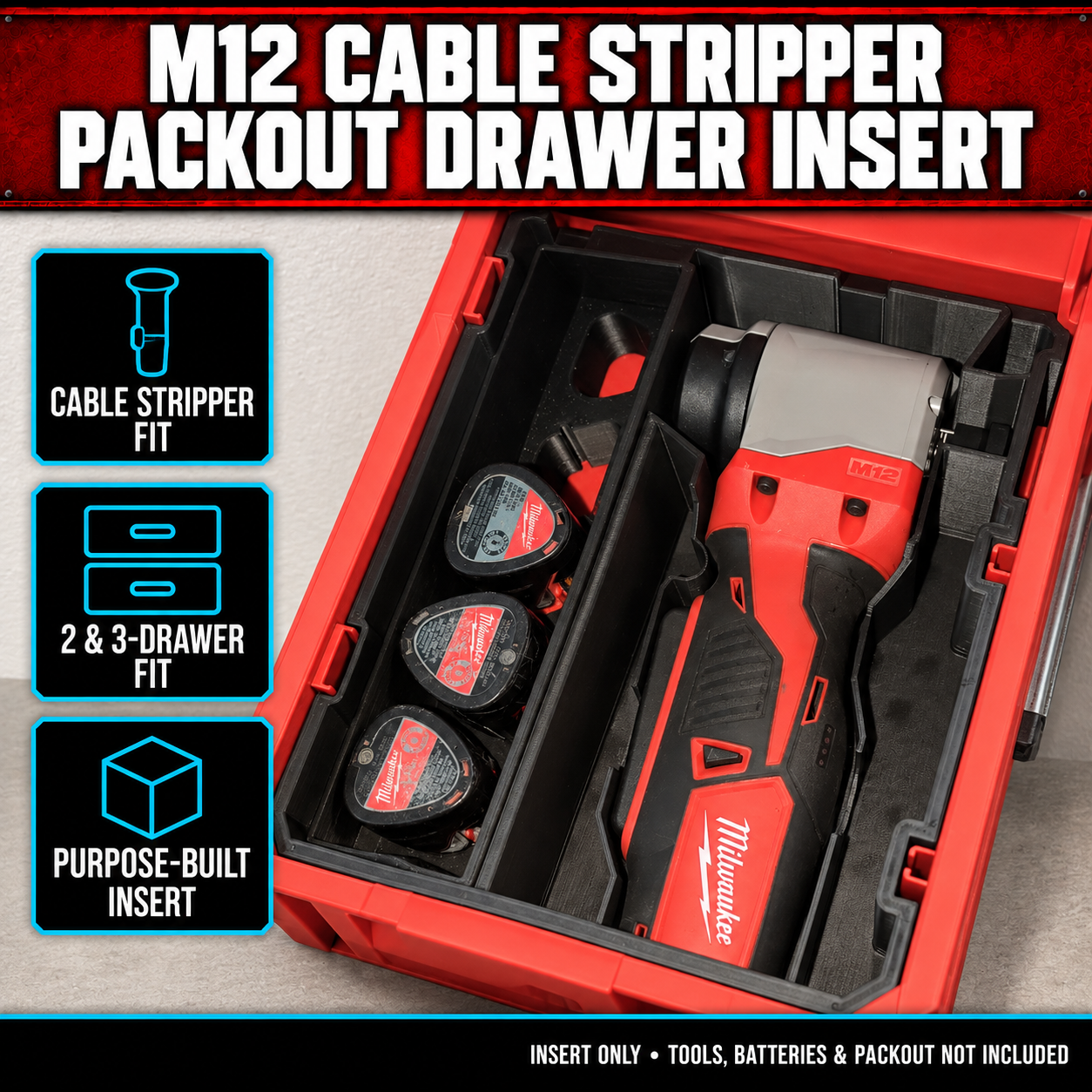Milwaukee M12 Cable Stripper PACKOUT Drawer Insert 1 Milwaukee M12 Cable Stripper PACKOUT Drawer Insert