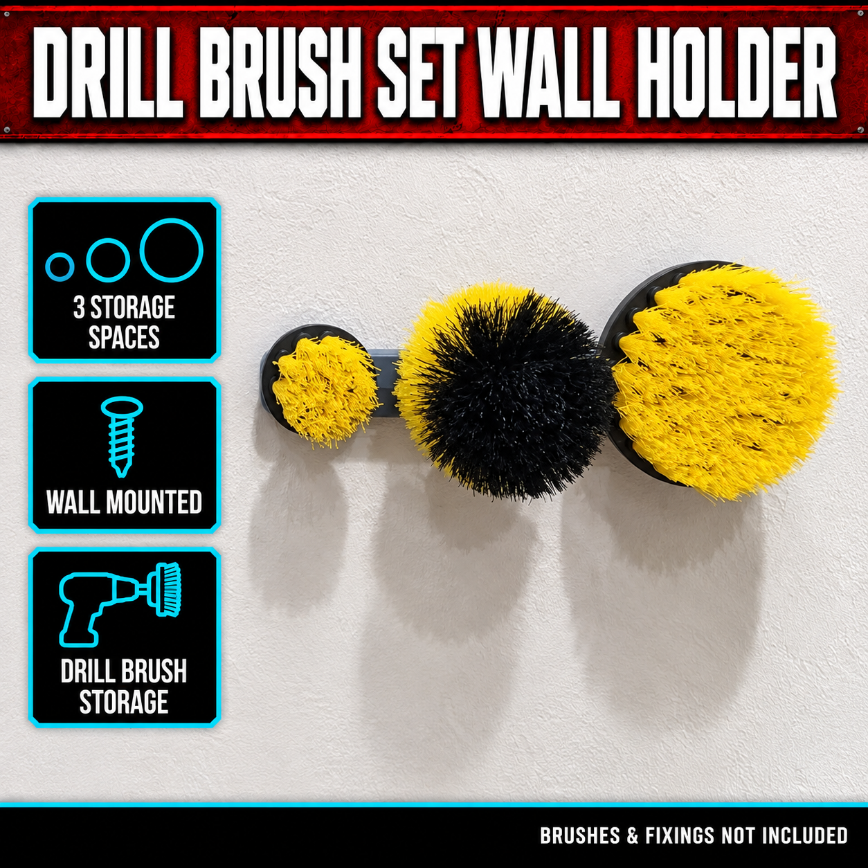 Drill Brush Set Wall Holder 1 Drill Brush Set Wall Holder