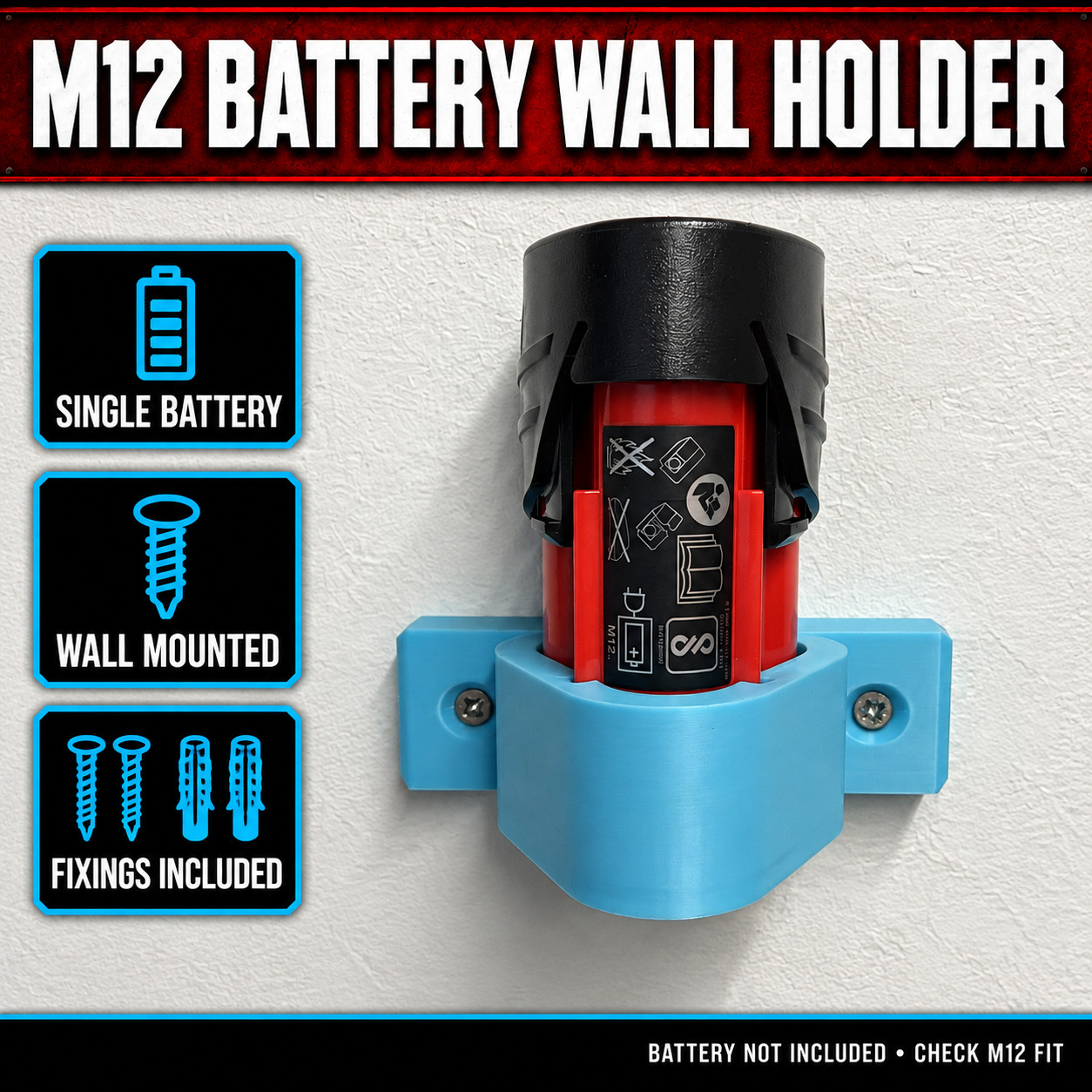 Milwaukee M12 Single Battery Wall Holder 1 Milwaukee M12 Single Battery Wall Holder – product features and example use