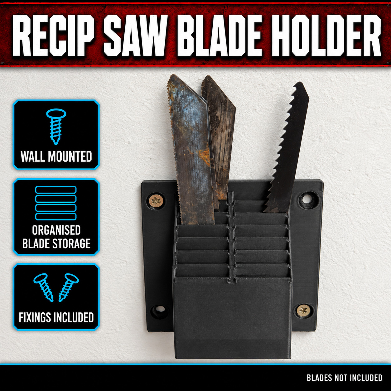 Reciprocating Saw Blade Wall Holder 1 Reciprocating Saw Blade Wall Holder – product features and example use