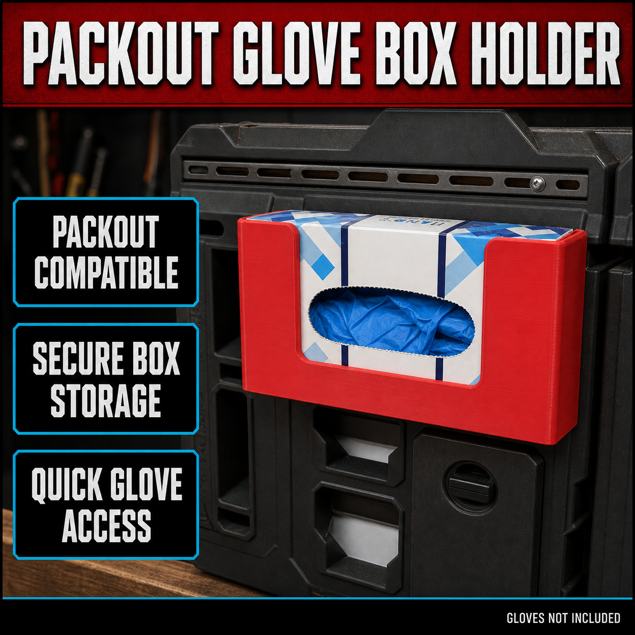 Nitrile Disposable Glove Holder for your Milwaukee Packout Organiser & Toolbox 1 Nitrile Disposable Glove Holder for your Milwaukee Packout Organiser & Toolbox