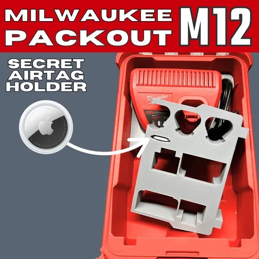 Milwaukee Packout M12 Battery & Charger Organizer with Secret AirTag Holder 2 Milwaukee Packout M12 Battery & Charger Organizer with Secret AirTag Holder - Image 2